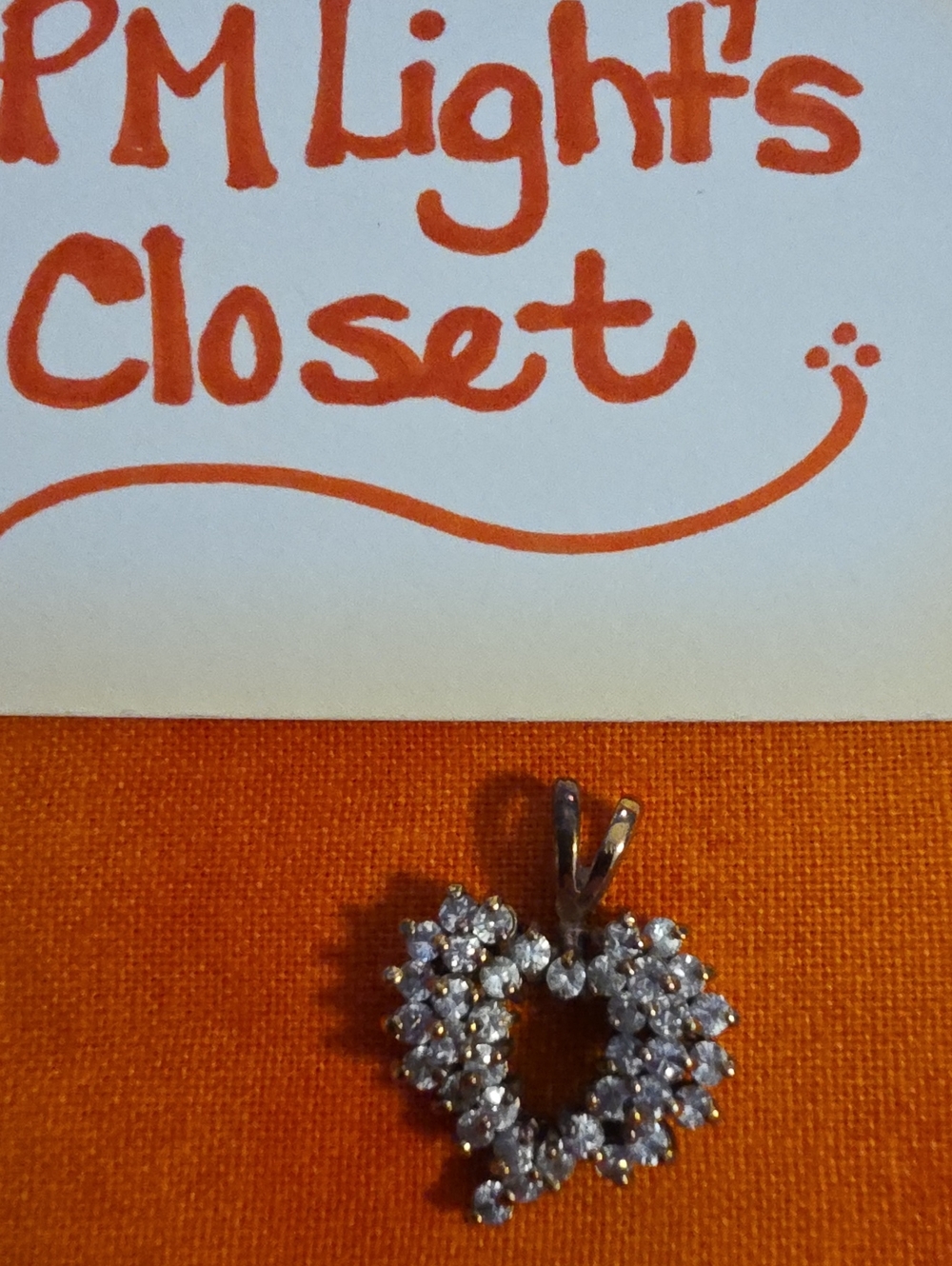 Cluster Heart Pendant Necklace Gold Tone Rhinestones